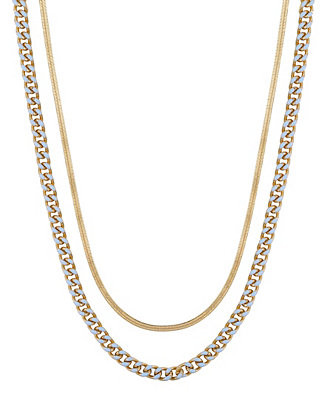 Unwritten 14K Gold Flash-Plated Light Blue Enamel Curb Chain and Herringbone Chain Necklace Set -... | Macy's