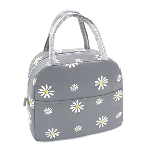 Sonuimy Insulated Lunch Bag Women Girls, Reusable Cute Tote Lunch Box for Adult & Men, Leakproof Cooler Lunch Bags for Work Office Travel School Picnic (Grey with White Daisy) | Amazon (US)
