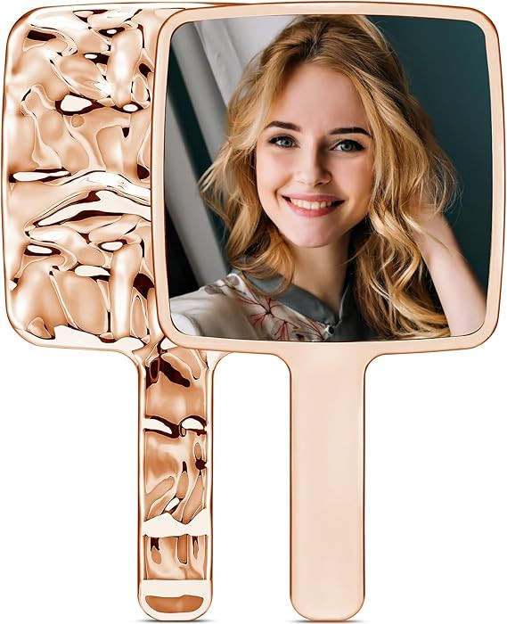 Handheld Mirror, Water Ripples Hand Mirror with Handle for Makeup, Square, Rose Gold, Large (6 x ... | Amazon (US)
