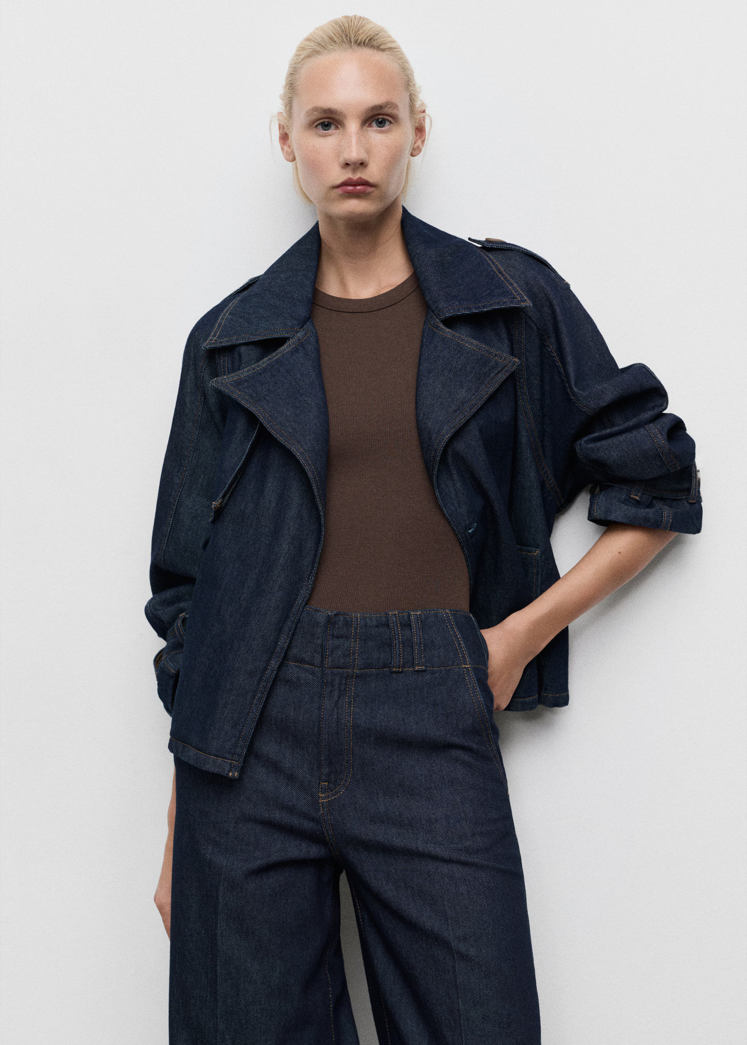 Short denim trench coat with belt - Women | MANGO USA | Mango (US/MX/AU)
