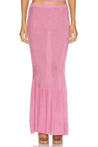 SEROYA Harmony Metallic Knit Maxi Skirt in Pink | FWRD 