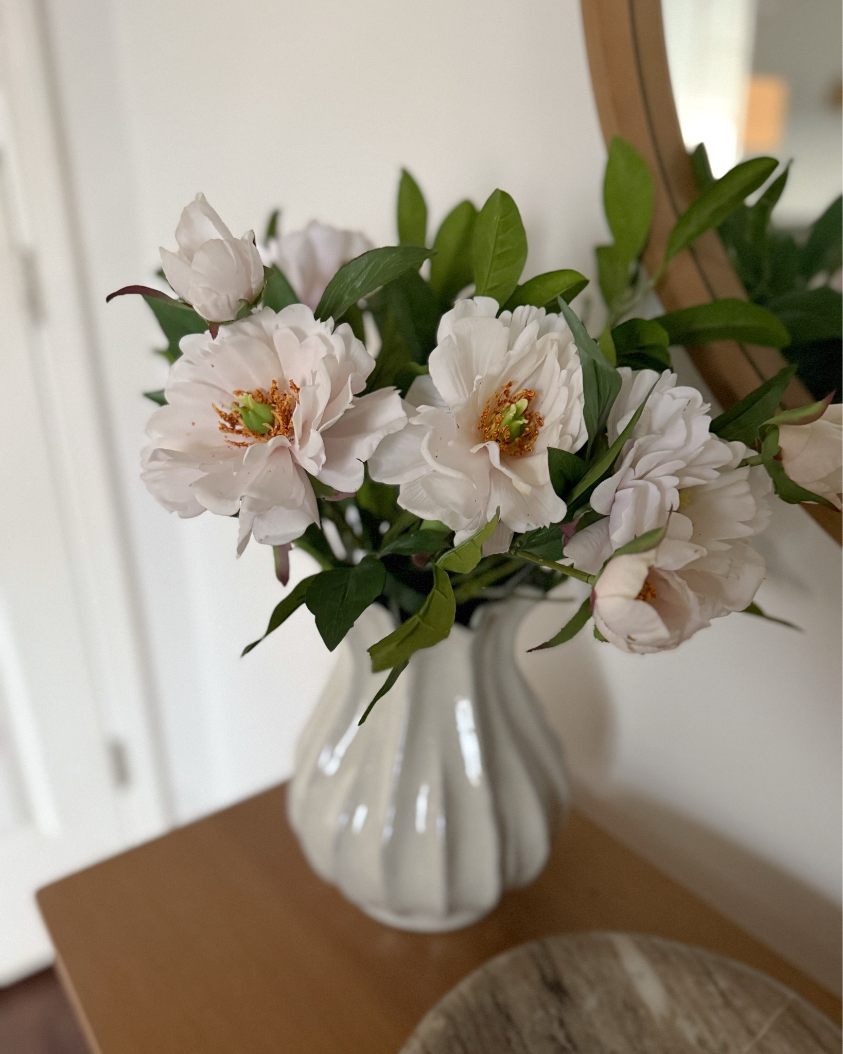 Hearth and hand peony stems for spring! Console table styling. Entryway ideas. Faux florals. Spring decor. 

#LTKHome #LTKSeasonal #LTKFindsUnder50