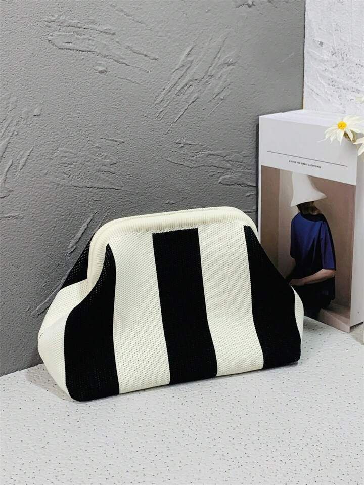 Women's Geometric Stripe Crochet Clutch Bag For Shopping, Holiday, Makeup, Dormitory For College ... | SHEIN