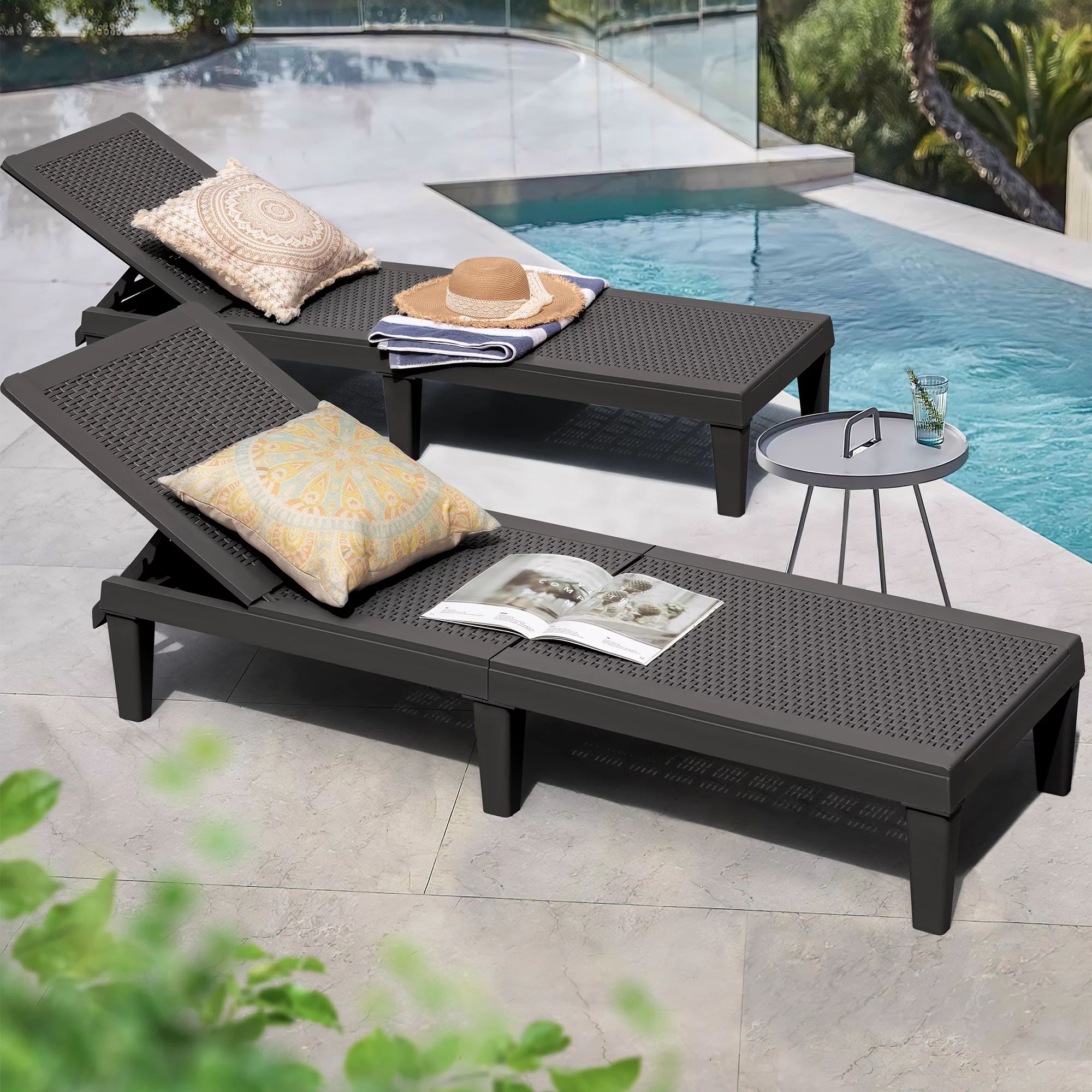 Vineego Chaise Outdoor Lounge Chairs with 5-Position Adjustable Backrest, Sturdy Loungers for Pat... | Walmart (US)