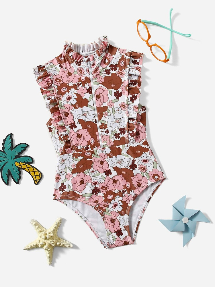 Toddler Girls Floral Print Ruffle Trim One Piece Swimsuit
       
              
              $5... | SHEIN