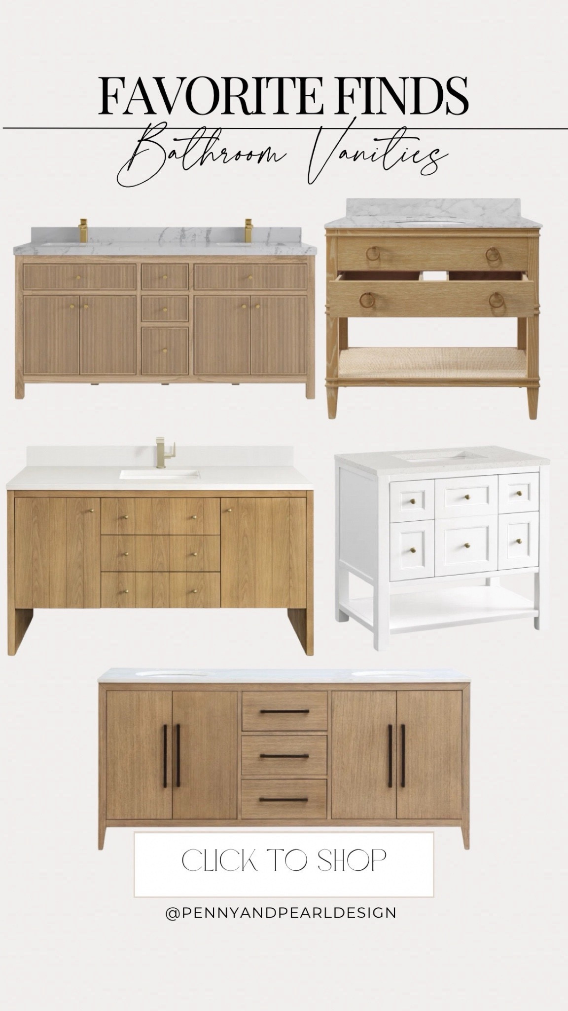 Our favorite bathroom vanities available to shop online in white oak, fluted and painted finishes. Hot tip: add upgraded hardware for an even more polished look



#LTKHome #LTKStyleTip #LTKHoliday