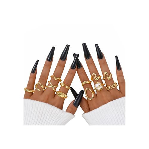 FAXHION 12PCS Gold Stackable Rings Set for Women, 18K Gold Plated Open Stacking Knuckle Ring, Adjustable Chunky Signet Band Statement Ring for Gift | Amazon (US)