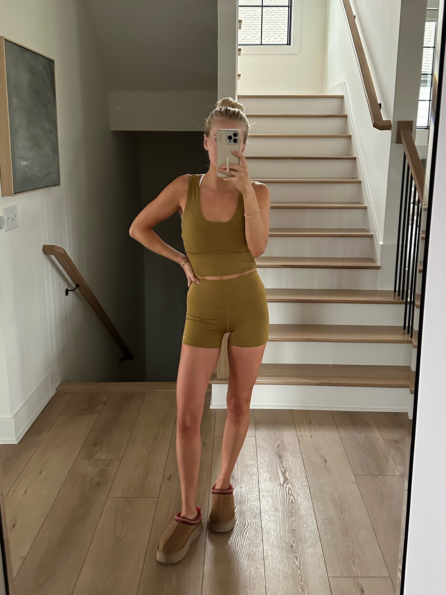 Today’s workout fit! Wearing an 8 in bra (in white), medium in tank, small in shorts (in color golden olive branch). I’m wearing an 8 in Uggs (typically a 7.5 in shoes)!

#LTKfitness #LTKstyletip