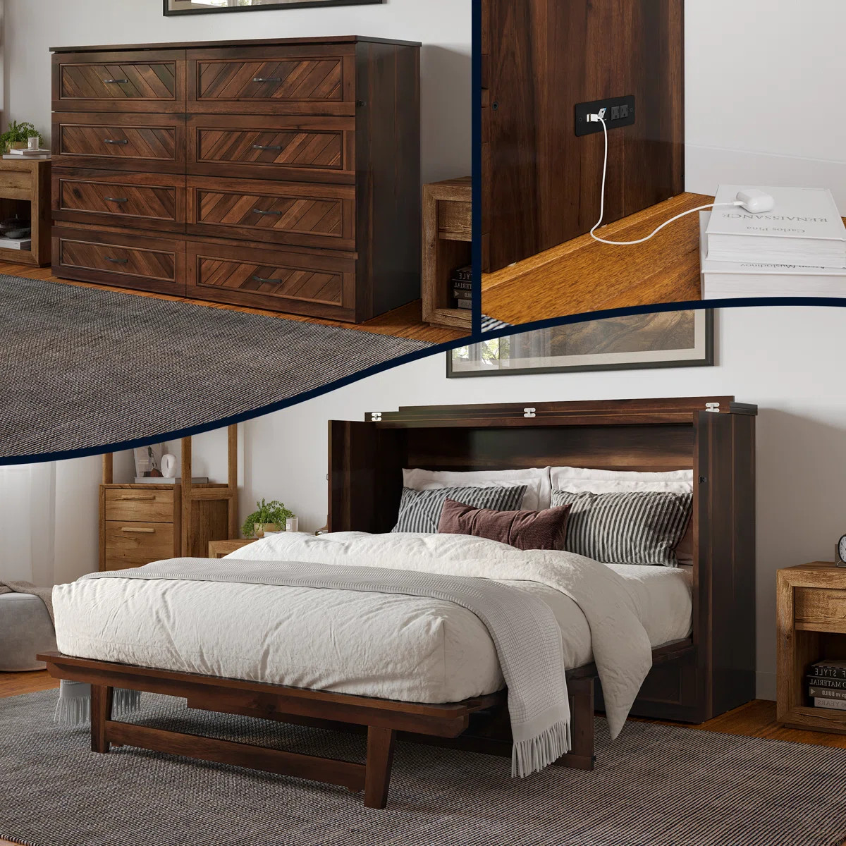 Mandujano Solid Wood Murphy Bed Chest with 6" Mattress and Built-in Charging Station | Wayfair North America