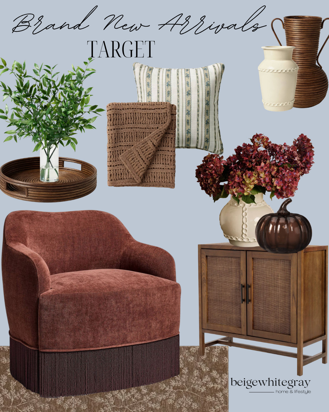 Target home decor, Target new arrivals, Target home finds, affordable home decor, fall home decor, cozy fall decor, traditional home decor, brown home decor, rust accent chair, accent chair decor, decorative pillows, textured throw blanket, woven tray, faux greenery, decorative vase, hydrangea arrangement, glass pumpkin decor, fall living room decor, warm neutral home decor, designer inspired home decor, cozy home finds, budget friendly home decor, Target home favorites

#LTKHome