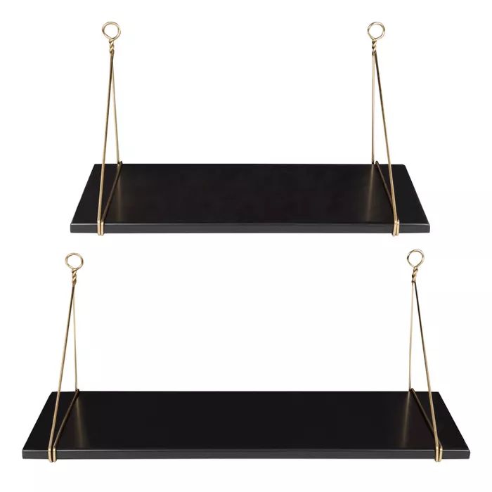 24" x 9.8" 2pc Vista Wood and Metal Shelf Set Black/Gold - Kate & Laurel All Things Home | Target