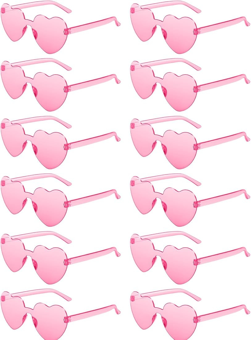 JDHXBMW 12 Pairs Heart Shaped Sunglasses Candy Color Rimless Fun Heart Sunglasses for Women Men P... | Amazon (US)