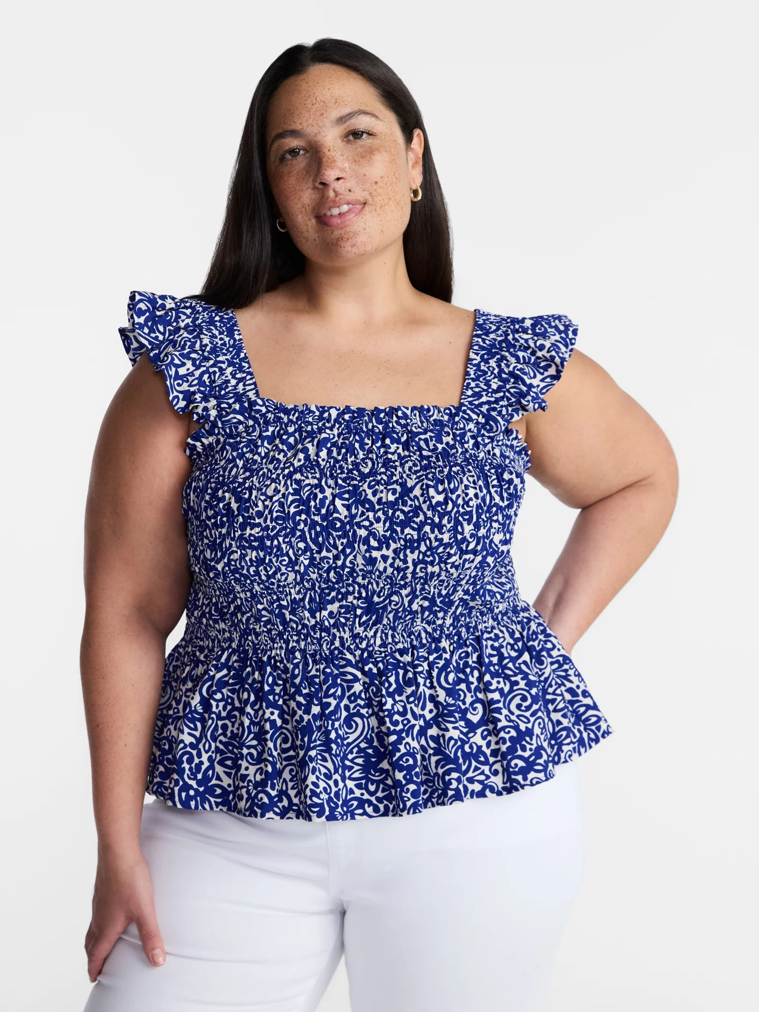 Terra & Sky Women\u2019s Plus Sleeveless Smocked Tank Top, Sizes 0X-5X | Walmart (US)