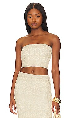 SNDYS x REVOLVE Strapless Crochet Top in Beige Shimmer from Revolve.com | Revolve Clothing (Global)