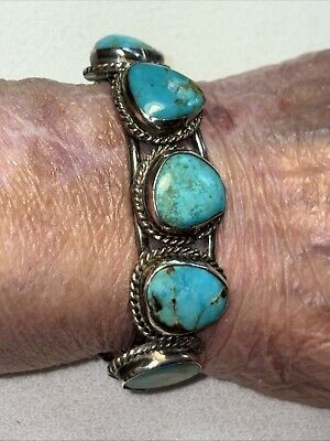 VTG Native American Sterling Silver 5 Turquoise Stones Cuff Bracelet Size 6.5  | eBay | eBay US