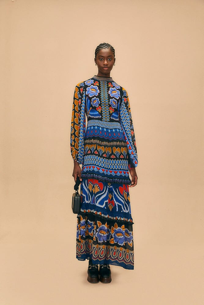 black ainika sparkle long sleeve maxi dress | FarmRio (US)