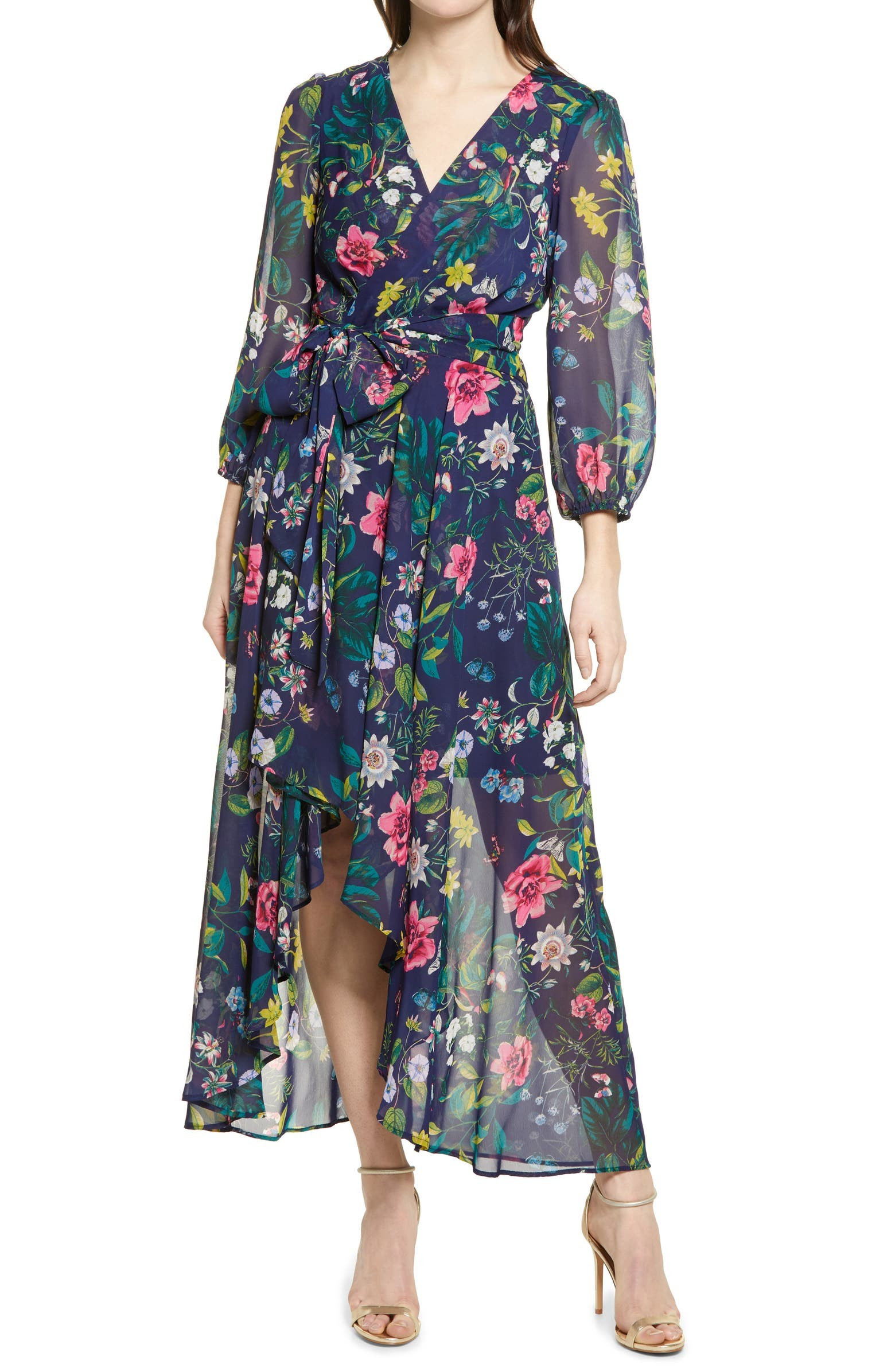 Eliza J Floral Long Sleeve Faux Wrap Dress | Nordstrom | Nordstrom