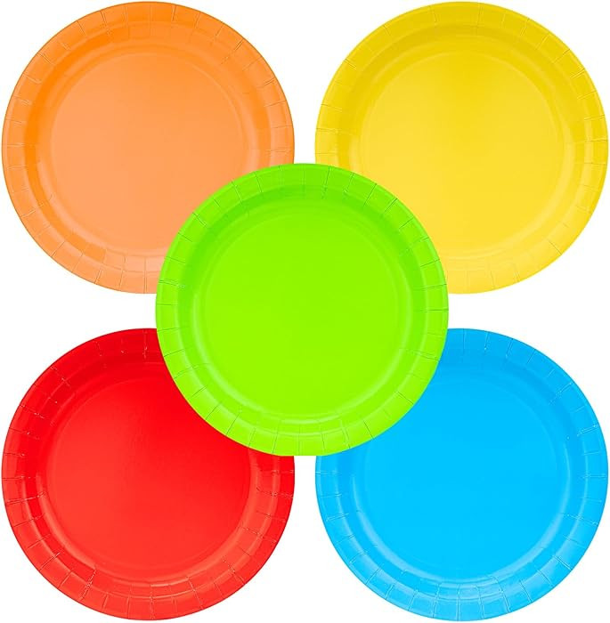 50 Pcs Colorful Disposable Paper Plates, for Dinner and Dessert Party, Colored Plates for Birthda... | Amazon (US)
