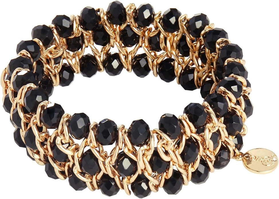 Glass Bead Crystal Wrap Bangle Bracelet with Alloy Elastic Cord Gifts for Women | Amazon (US)