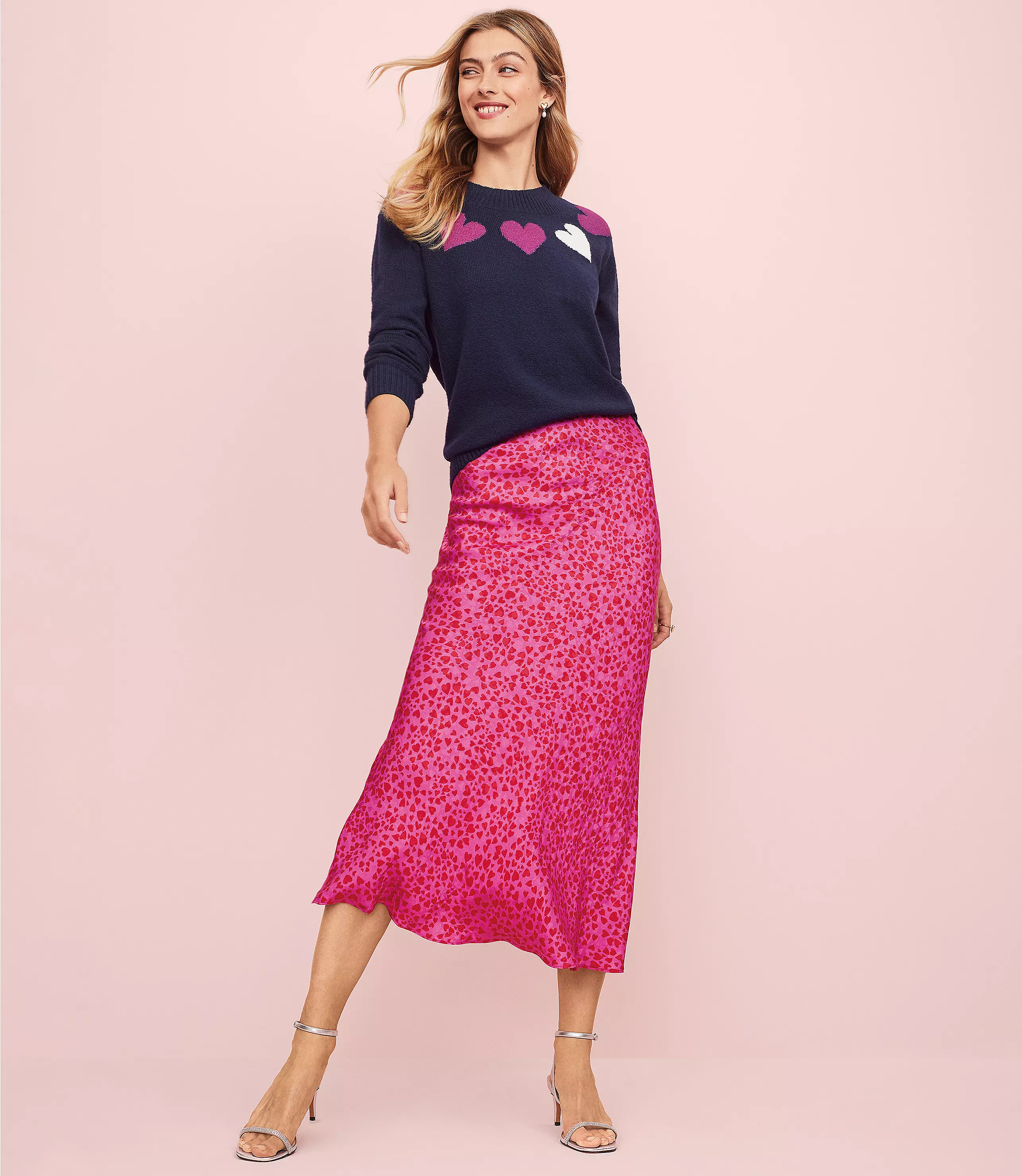 Heart Jacquard Bias Midi Skirt | LOFT