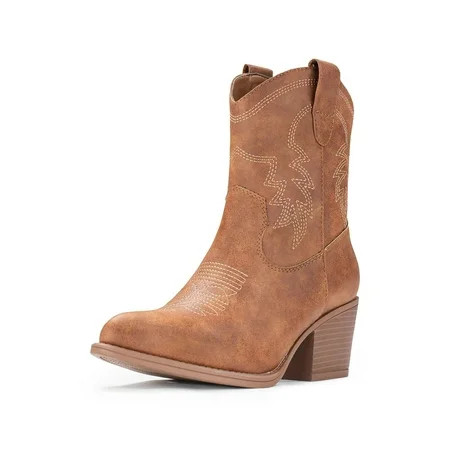 Cowboy Boots for Women Ankle Cowgirl Booties Western Mid Calf Pointed Toe Booties Short Chunky Classic Boots | Walmart (US)