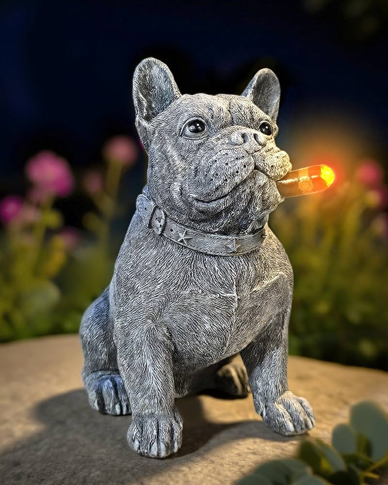 Dog Solar Garden Statue with LED Light - Outdoor Yard, Lawn, Patio French Bulldog Decor - Unique ... | Amazon (US)