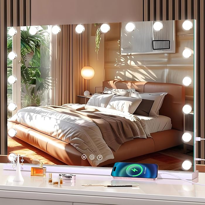 Vanity Mirror with Lights, Large Makeup Mirror with LED Lights, Smart Touch Dimmable 3-Color Ligh... | Amazon (US)