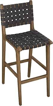 Ball & Cast Faux Leather Woven Strips Pub Height Stool Kitchen Island Wooden Bar Stools, 30 inch ... | Amazon (US)