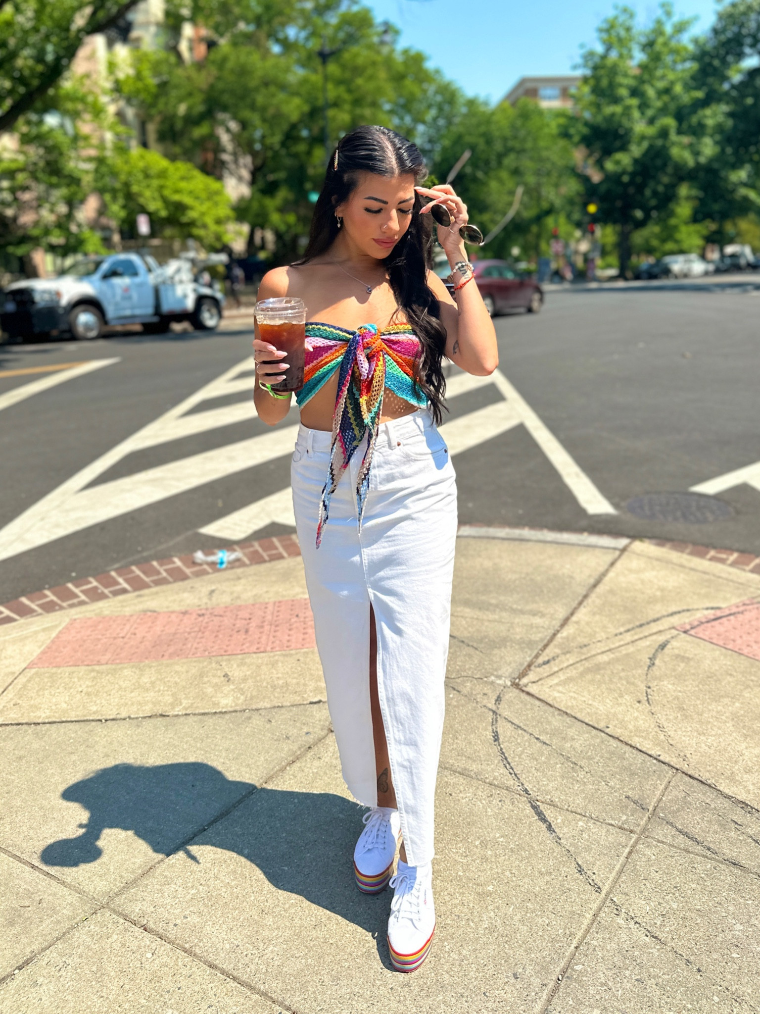 Capital Pride 2023! 🌈♥️ loving the comeback for denim maxi skirts and a good platform! I also used this rainbow sarong as a tube top and got so many compliments. Pairing it with some shiny pride accessories and rainbow platforms. This outfit was very me for pride ♥️

#prideoutfits #festivaloutfits 

#LTKU #LTKunder100 #LTKtravel