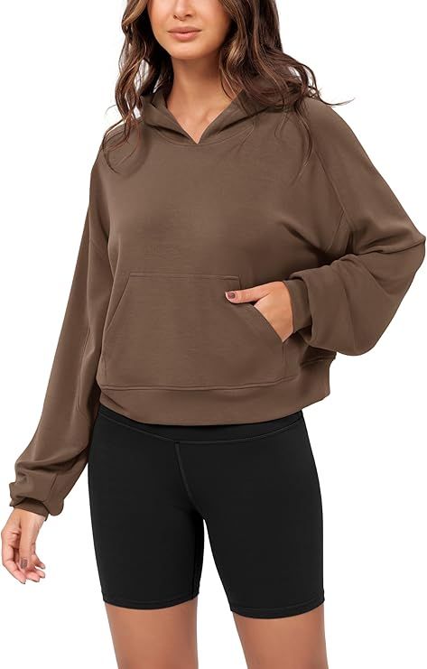 ODODOS Modal Soft Long Sleeve Cropped Hoodie for Women Oversized Pullover Sweatshirts with Pocket | Amazon (US)