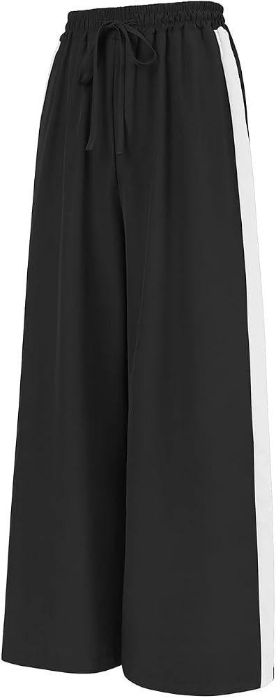 Charfille Women's Casual Pants Drawstring Leopard Print Color Block Side Striped Straight Leg Wid... | Amazon (US)