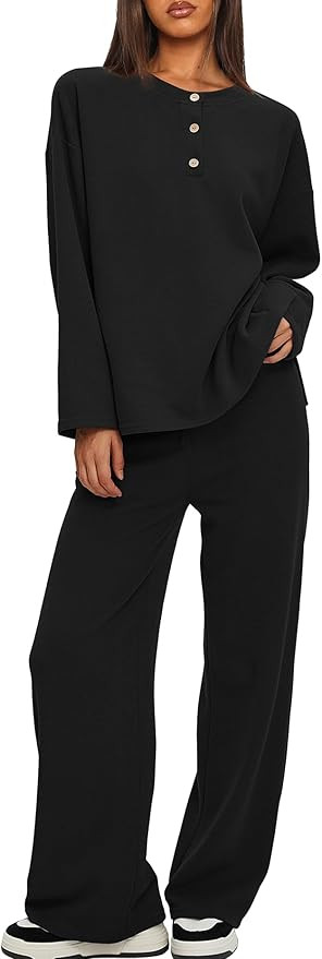 Darong Two Piece Outfits for Women Fall Lounge Sets Button Down Sweatshirt Wide Leg Pants Sweatsu... | Amazon (US)