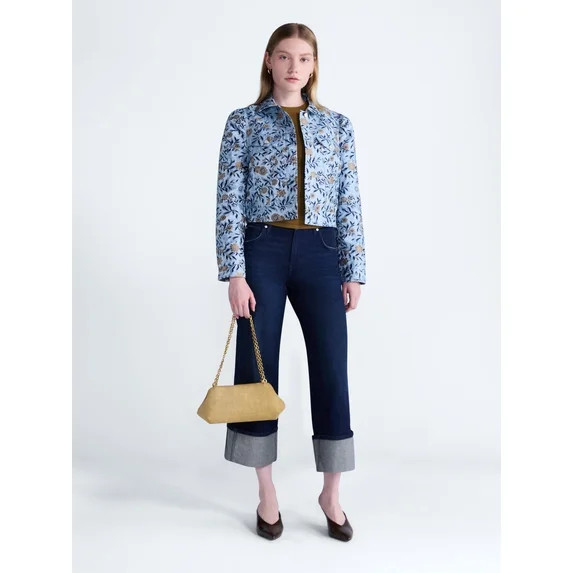 Scoop Women’s and Women's Plus Cropped Trucker Jacket with Puff Sleeves, Sizes XS-4X | Walmart (US)