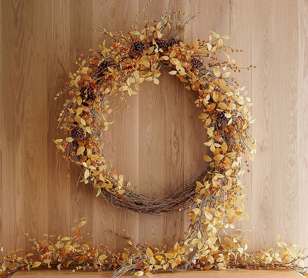 Faux Oversized Golden Leaf and Berry Wreath | Pottery Barn (US)