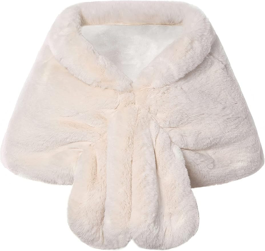 BABEYOND Womens Faux Fur Collar Shawl Faux Fur Scarf Wrap Evening Cape for Winter Coat | Amazon (US)