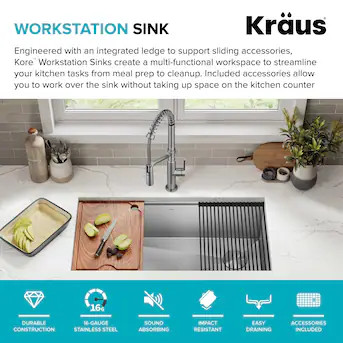 Kraus Kore Undermount 36-Inches x 19-Inches Stainless steel Single bowl 16 -Gauge Workstation Kit... | Lowe's