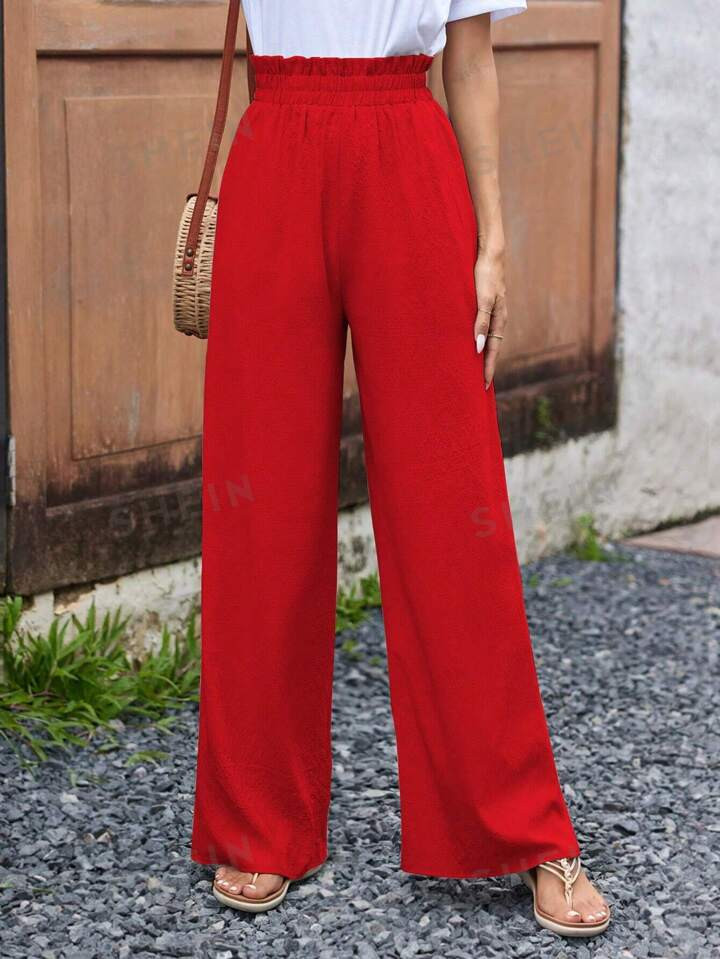 SHEIN LUNE Paper Bag Waist Wide Leg Pants | SHEIN