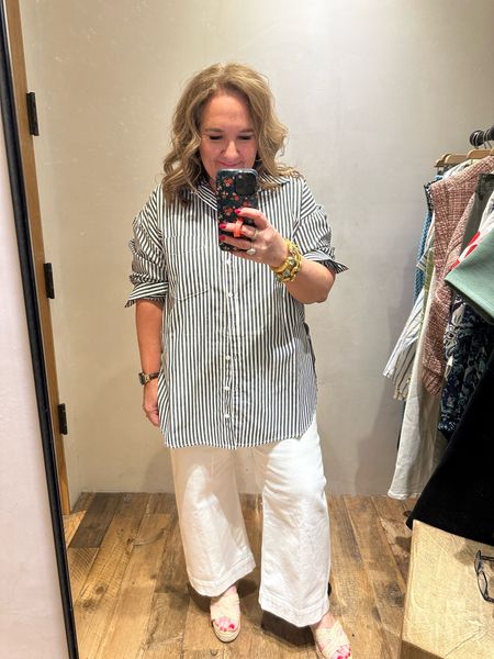 Definitely grabbing the white Colette jeans in the LTK spring sale. Wearing a 32. 
The striped oversized shirt in a large. It’s a great tunic. It’s meant to be big. 

Clip that coupon and paste at checkout! 




#LTKmidsize #LTKSpringSale #LTKover40