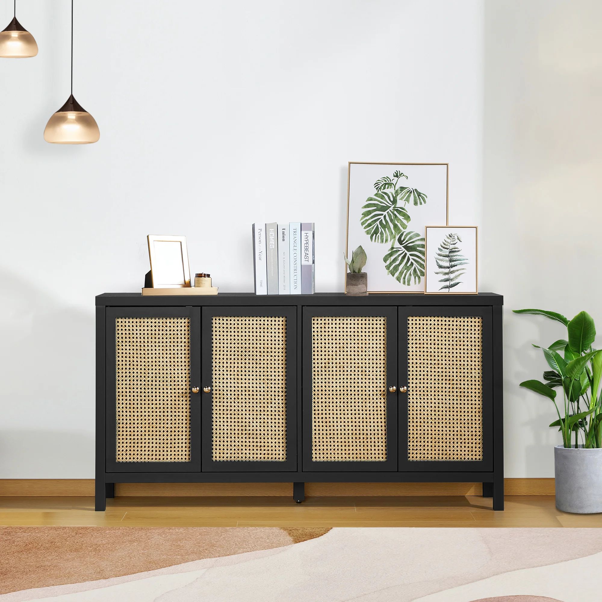 Giratree Accent Cabinets with Doors, Sideboard Buffet Cabinet with 4 Rattan Doors for Living Room... | Walmart (US)