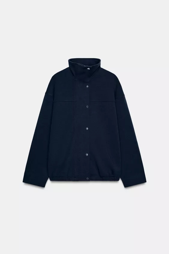 Bomber jacket made from elastic and flexible knit fabric with a compact, soft, and opaque weave. ... | Zara US