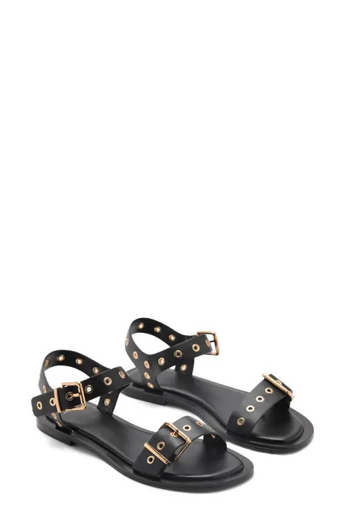 MANGO Grommet Strap Sandal in Black at Nordstrom, Size 9Us | Nordstrom