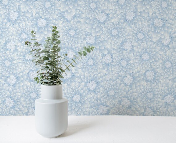 Blue Chrysanthemum Peel and Stick Wallpaper / Floral Removable - Etsy | Etsy (US)