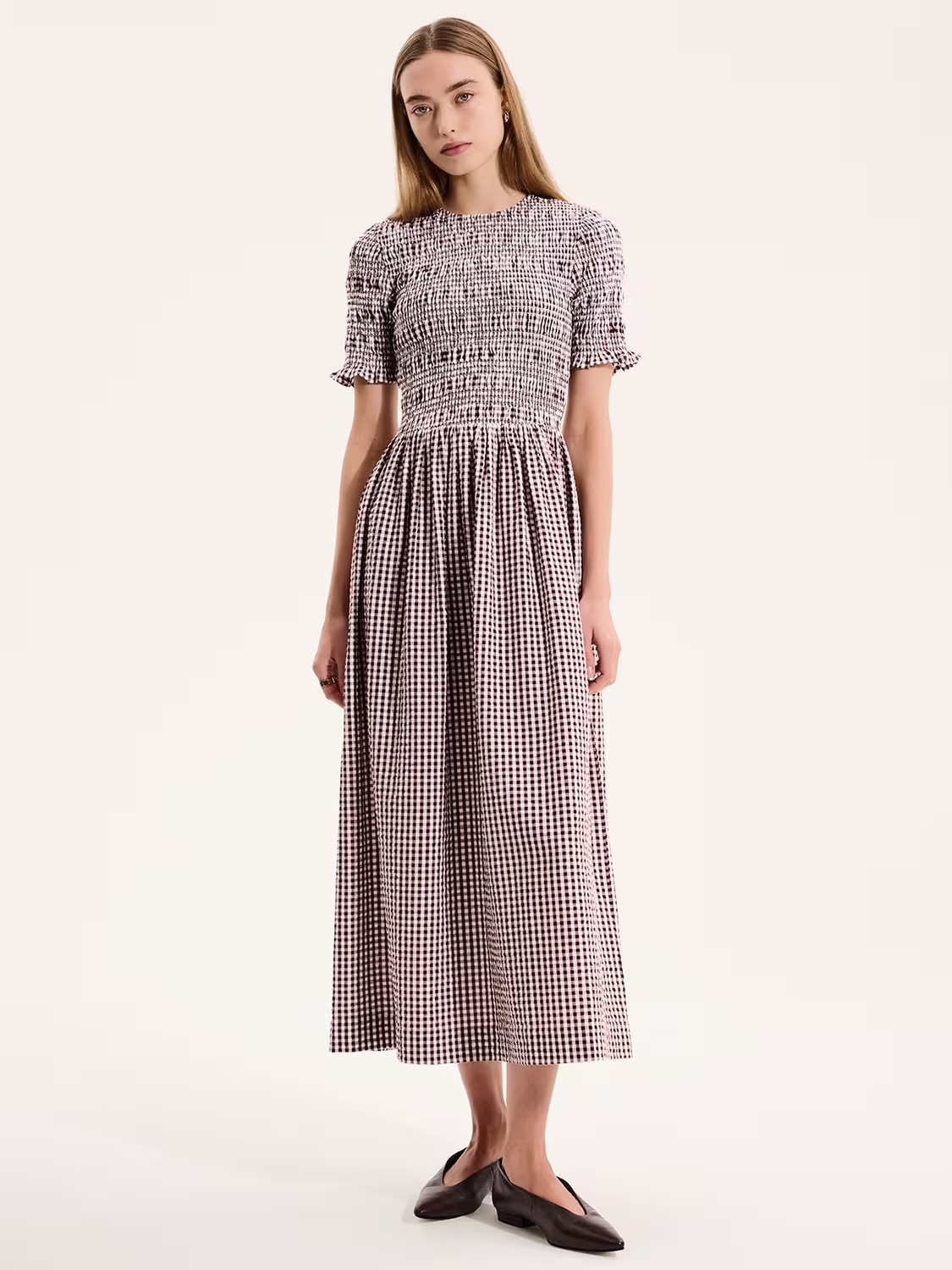 OMNESBecky Gingham Dress, Brown | John Lewis (UK)