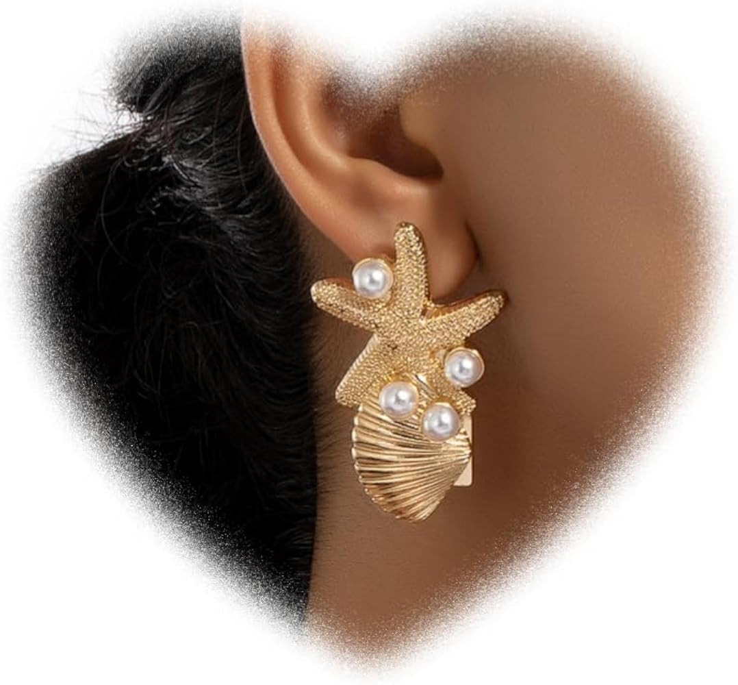 Doubnine Sea Shell Charm Cowrie Earrings Dangle Golden Mermaid Earrings Scallop Beach Retro Chic ... | Amazon (US)