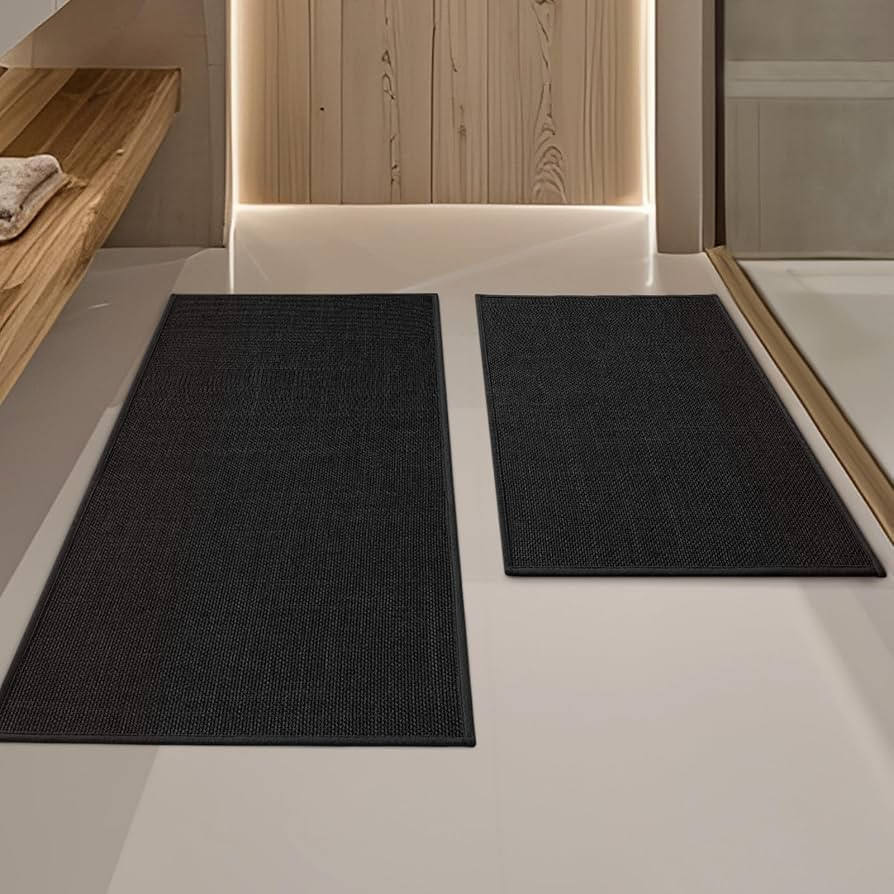 YIHOUSE Black Bathroom Rug Sets 2 Piece, Bathroom Mat Quick Dry, Thin Bath Rug Set,Absorbent Bath... | Amazon (US)
