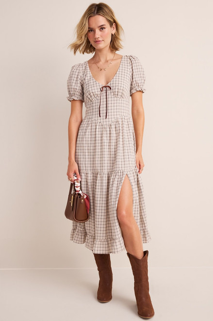 Jodie Plaid Tiered Midi Dress | Francesca's