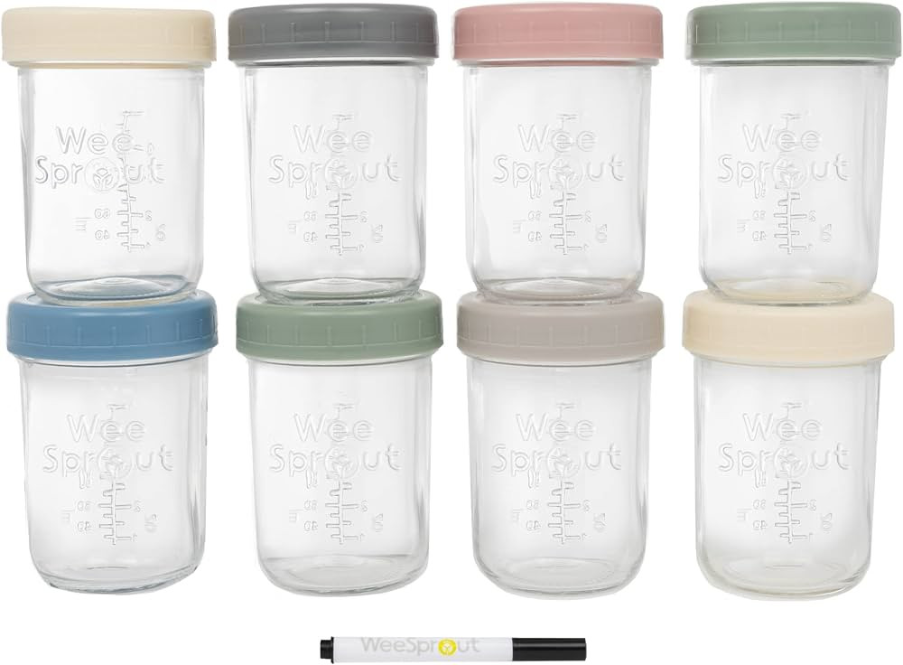 WeeSprout Glass Baby Food Storage Jars w/Lids (8 oz, 8 Pack Set) Snack, Puree, Breast Milk Reusab... | Amazon (US)