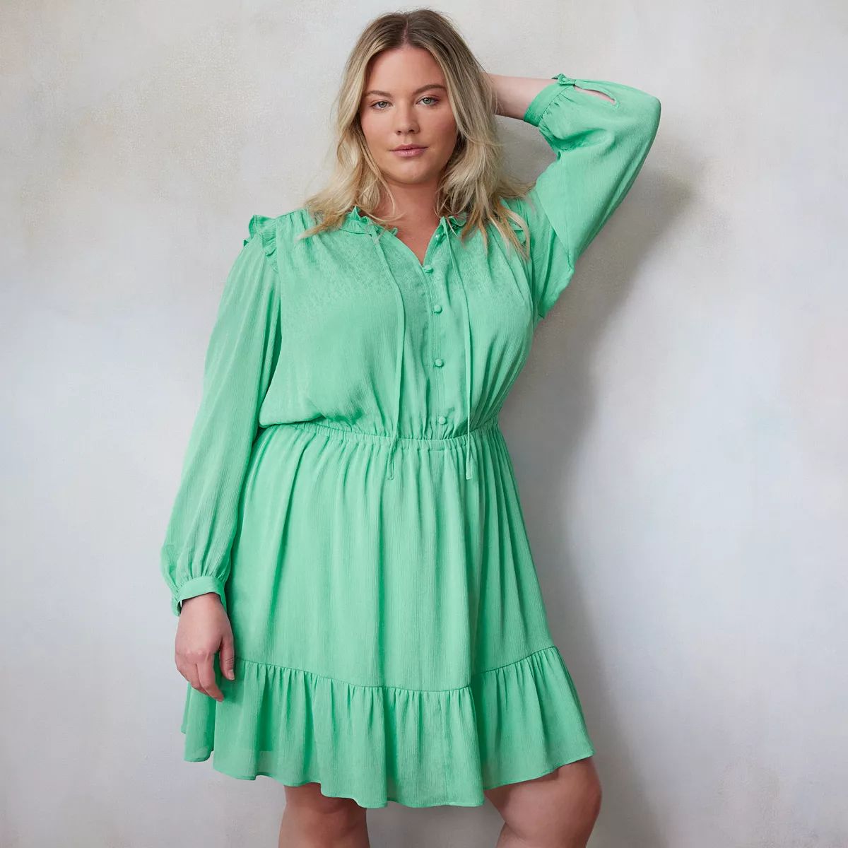 Plus Size LC Lauren Conrad Ruffle Neck Button Front Dress | Kohl's