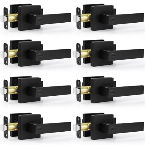 Estmoon 8 Pack Door Handles Black Interior Door Knobs, Keyless Privacy Door Levers with Lock Heavy Duty Door Handle for Bedroom Bathroom | Amazon (US)
