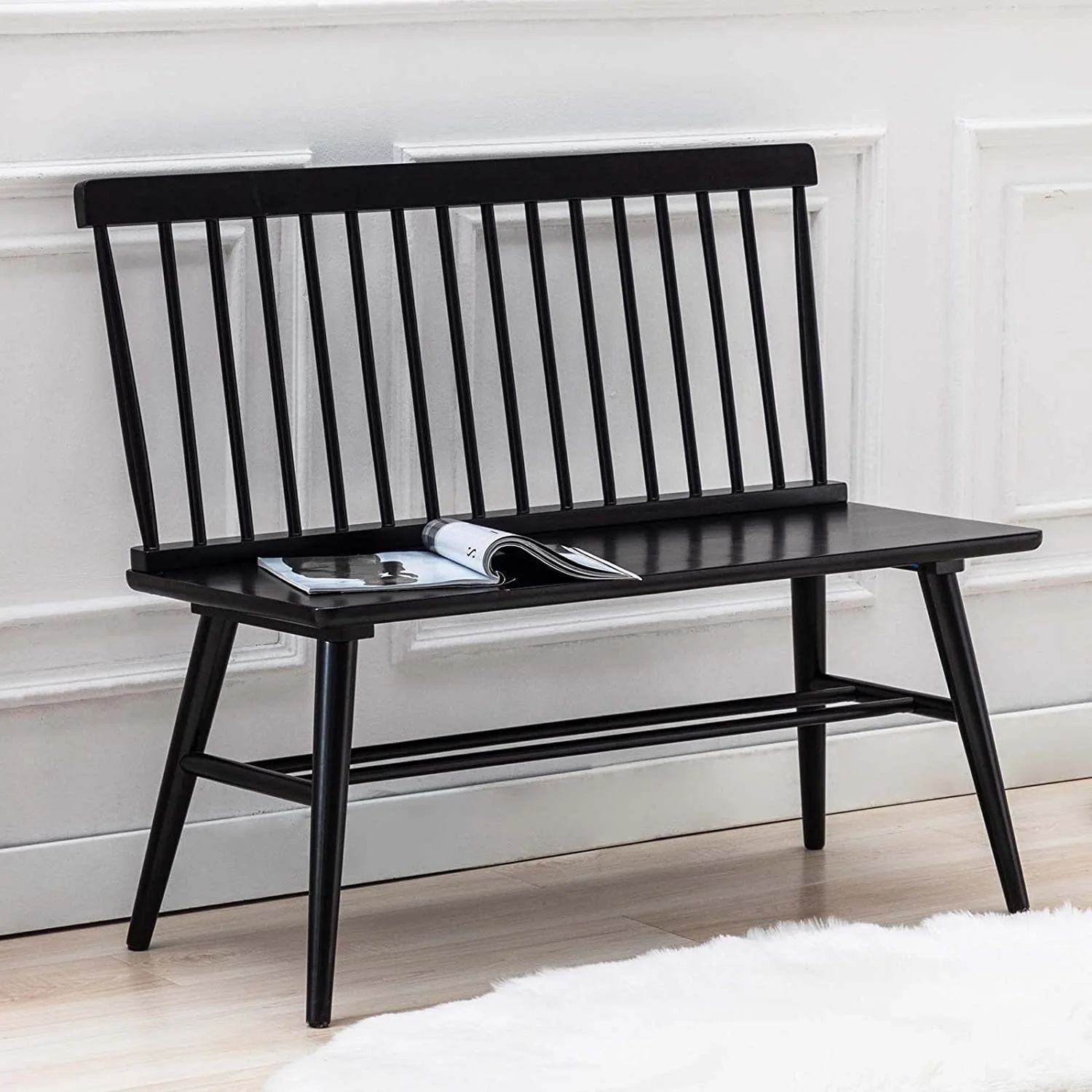 Duhome Entryway Bench, Black Dining Bench with Spindle Back Farmhouse Bench Wood Bench Windsor Be... | Walmart (US)